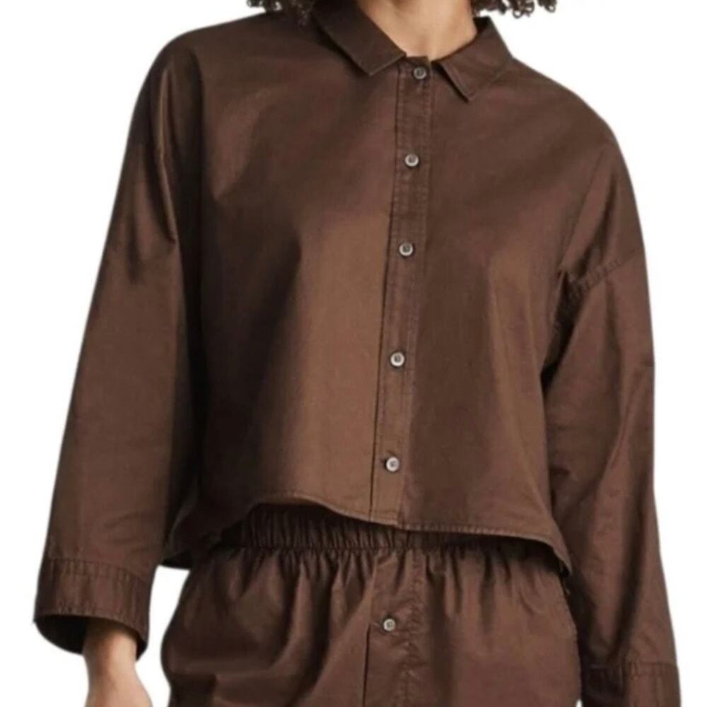 Everlane Boxy Long Sleeve Button Down Shirt Women S Brown The Woven Pajama Top